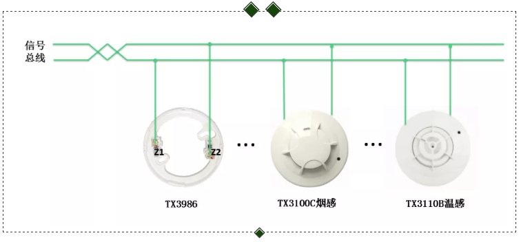 TX3100C點型光電感煙火災(zāi)探測器、TX3110B點型光電感溫火災(zāi)探測器接線圖